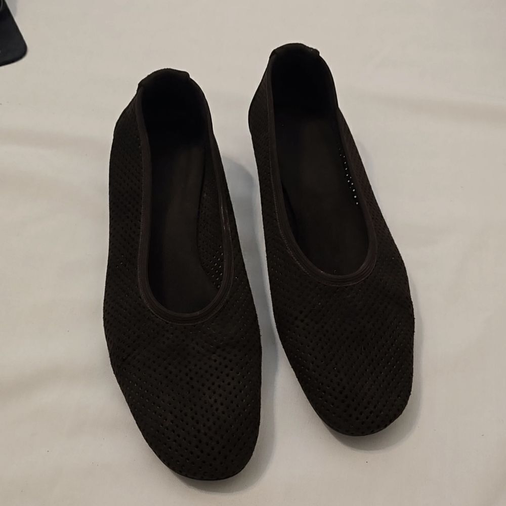 Stuart Weitzman black suede perforated flats 10